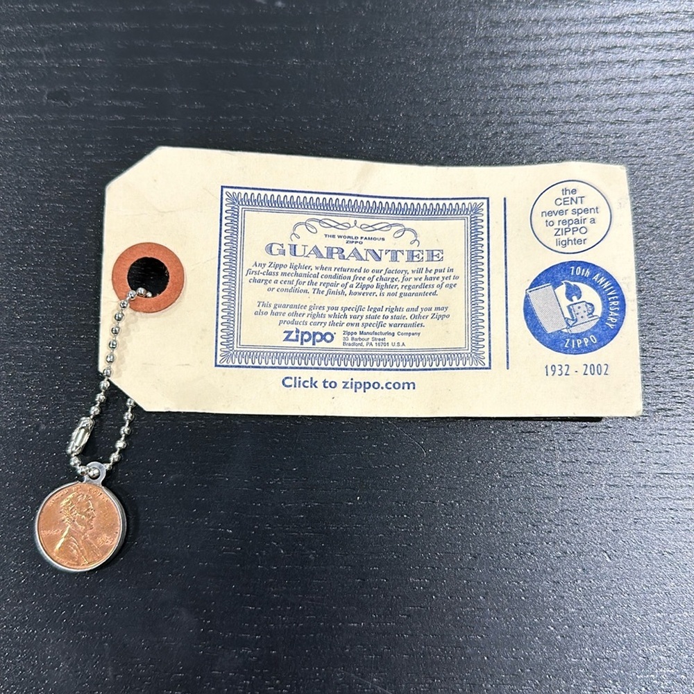 Vintage Zippo Penny Keychain Advertising - One Cent Never Spent to Repair Zippo